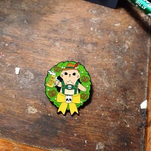 Cat Oktoberfest Brooch with Green and Yellow Accents